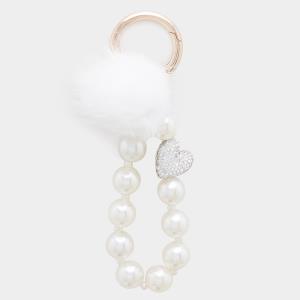 PEARL RHINESTONE HEART FUR KEY CHAIN