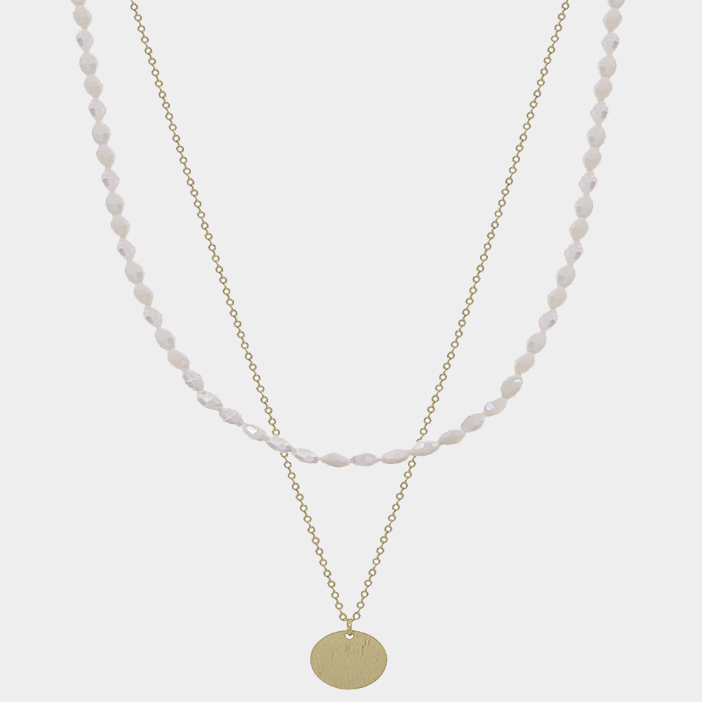 TEARDROP SHAPE BEADS LAYERED CIRCLE PENDANT SNK NECKLACE