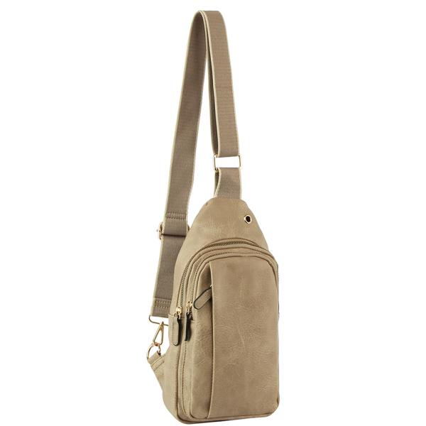 (ONLINE ONLY) SMOOTH COLOR MULTI ZIPPER SLING CROSSBODY BAG