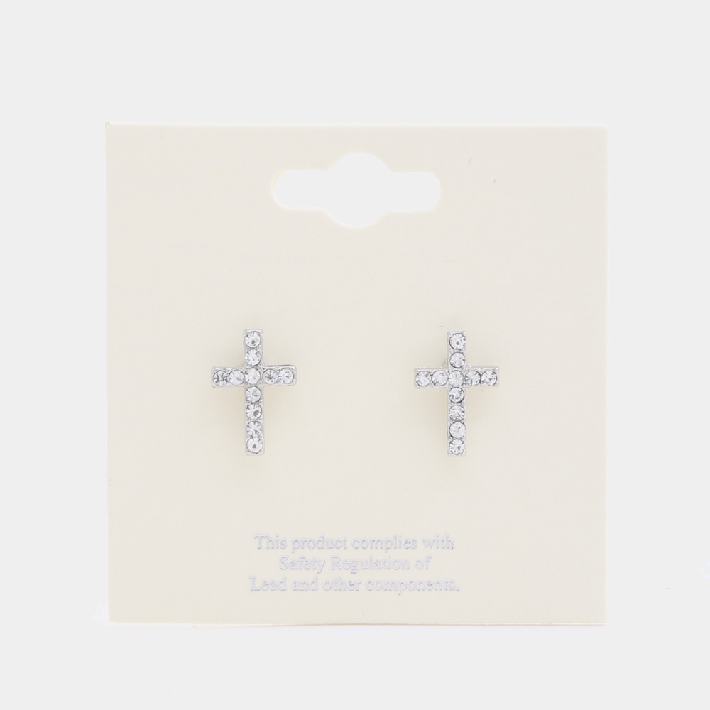 RHINESTONE CROSS EARRING