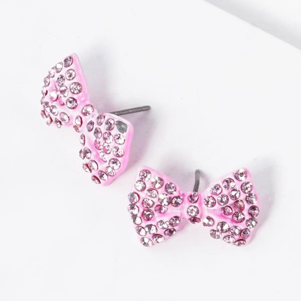 RHINESTONE BOW METAL EARRING
