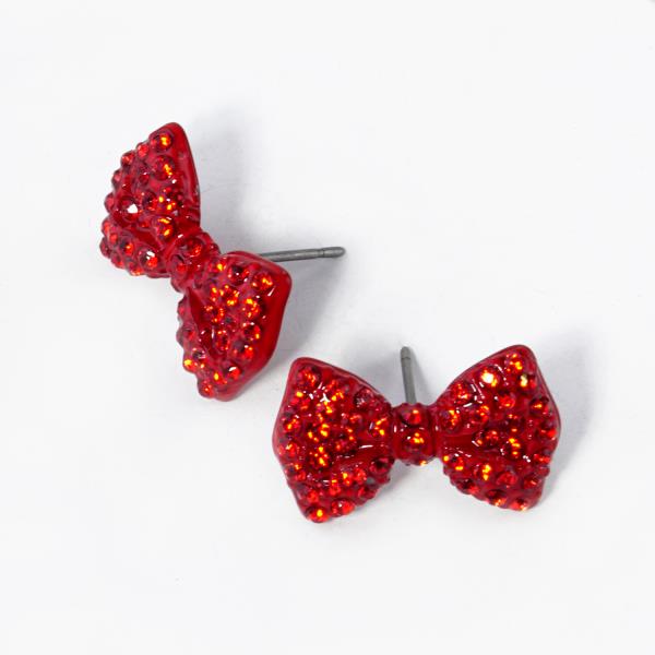 RHINESTONE BOW METAL EARRING