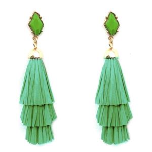 RESIN BEAD & STRAW TASSEL DROP EARRING