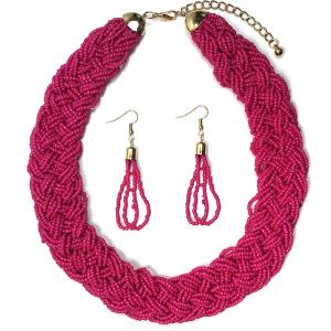 SEED BEAD BRAIDED SHORT NECKLACE EARRING SET