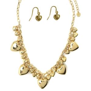 HEART CHARM LINK NECKLACE EARRING SET