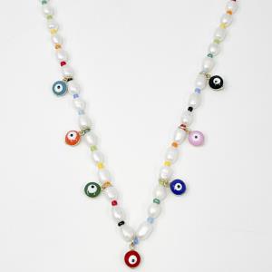 EYE CHARM PEARL BEAD NECKLACE