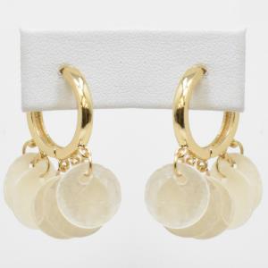MOTHER OF PEARL COIN HUGGIE EARRING