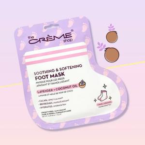 THE CREME SHOP SOOTHING AND SOFTENING LAVENDER COCONUT OIL FOOT MASK 6 PC SET