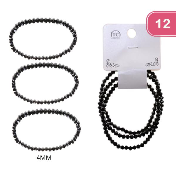 3PC 4MM BLACK CRYSTAL BRACELET(12 UNTS)