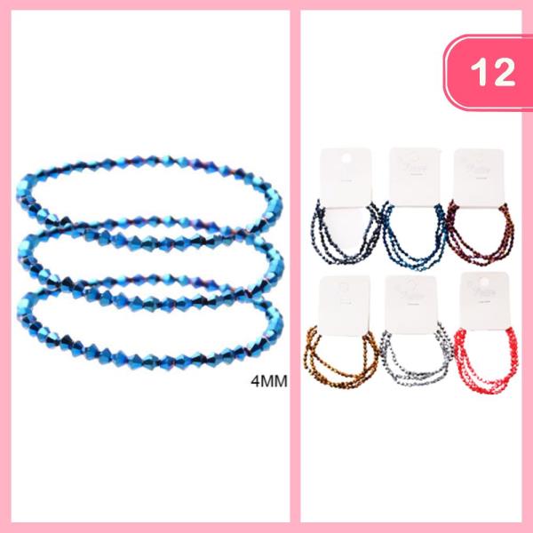 3PC 4MM BLACK CRYSTAL BRACELET(12 UNTS)