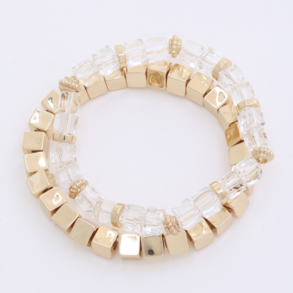 CLEAR SQUARE BEAD BRACELET SET