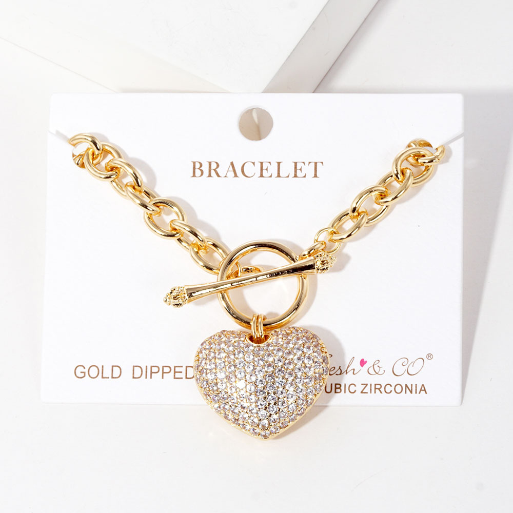 GOLD DIPPED HEART TOGGLE CLASP BRACELET