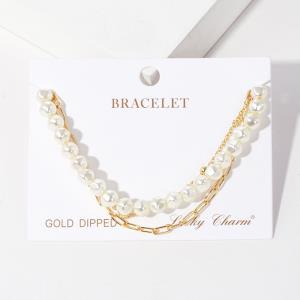 GOLD DIPPED PEARL METAL CHAIN BRACELET