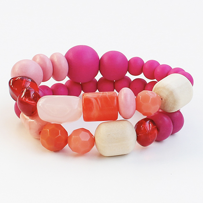 COLOR WOOD BEADED BRACELET SET