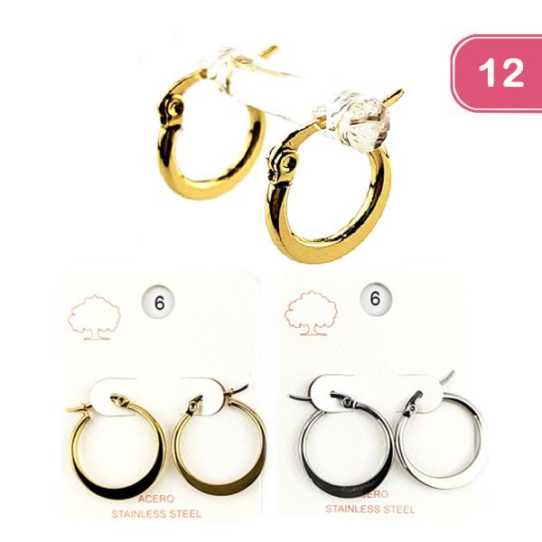 FASHION STAINLESS STEEL HUGGIE EARRING (12 UNITS)