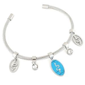 CUBIC ZIRCONIA SNAKE CHARM STAINLESS STEEL BRACELET