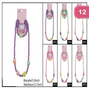 FASHION HEART SEED BEAD CHOKER NECKLACE BRACELET SET (12 UNITS)