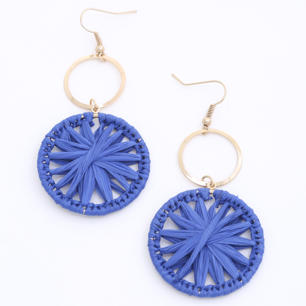 DOUBLE CIRCLE RAFFIA METAL DANGLE EARRING