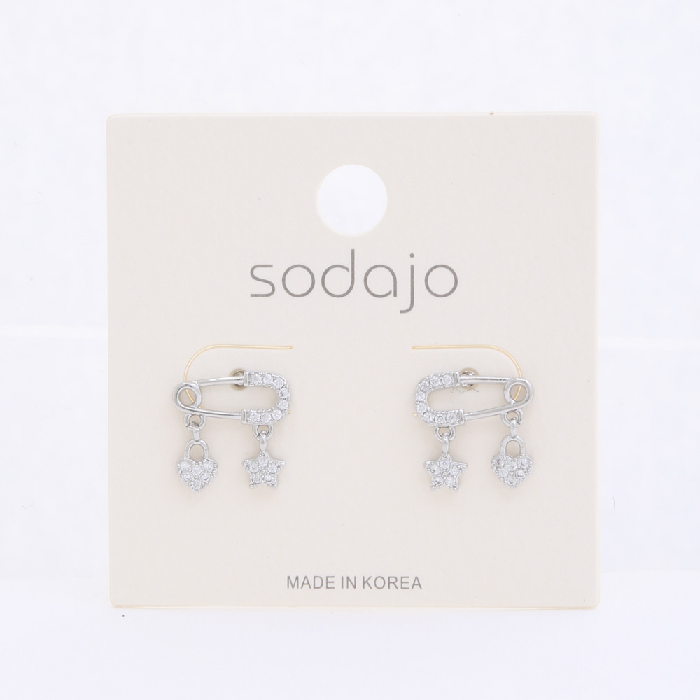 SODAJO SAFETY PIN STAR HEART CHARM EARRING