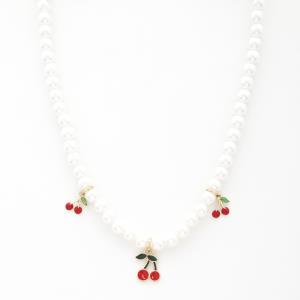 CHERRY CHARM PEARL BEAD NECKLACE