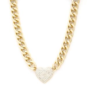 PUFFY HEART CRYSTAL CURB LINK NECKLACE