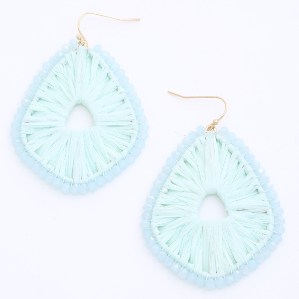 RAFFIA WRAPPED BEADED EDGE DANGLE EARRING