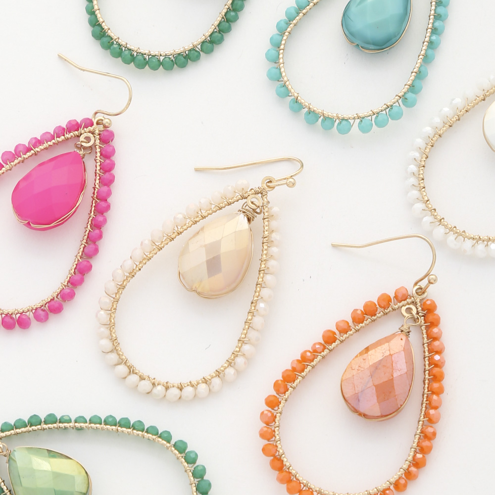 TEARDROP BEADED EDGE DANGLE EARRING