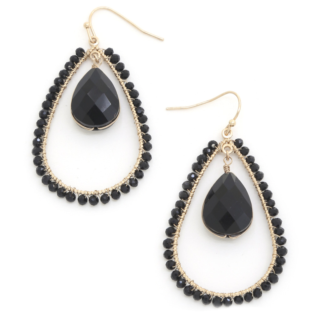 TEARDROP BEADED EDGE DANGLE EARRING