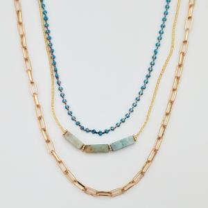 RECTANGLE BEADED OVAL LINK LAYERED NECKLACE