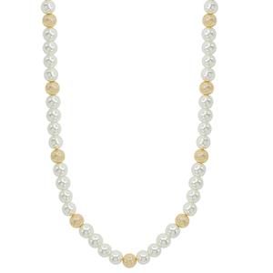 SCRATCHED SATIN BALL ACCENT GLASS PEARL SNK NECKLACE