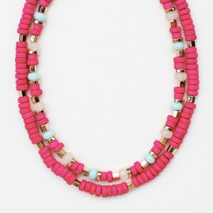 COLOR WOOD DISC BEADED LAYERED NECKLACE