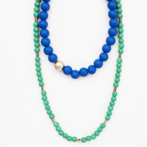 COLOR WOOD BEADED LAYERED NECKLACE