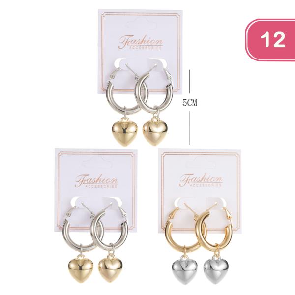 HEART DANGLE HOOP FASHION EARRINGS (12 UNITS)