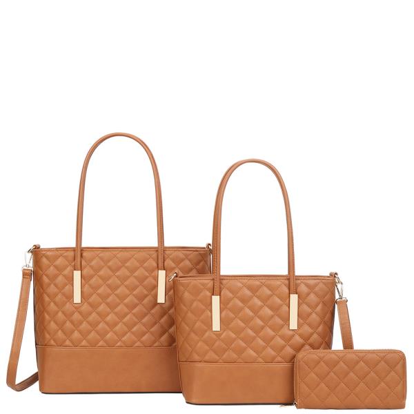 3IN1 QUILTED DESIGN TOTE BAG WITH MATCHING BAG AND WALLET SET