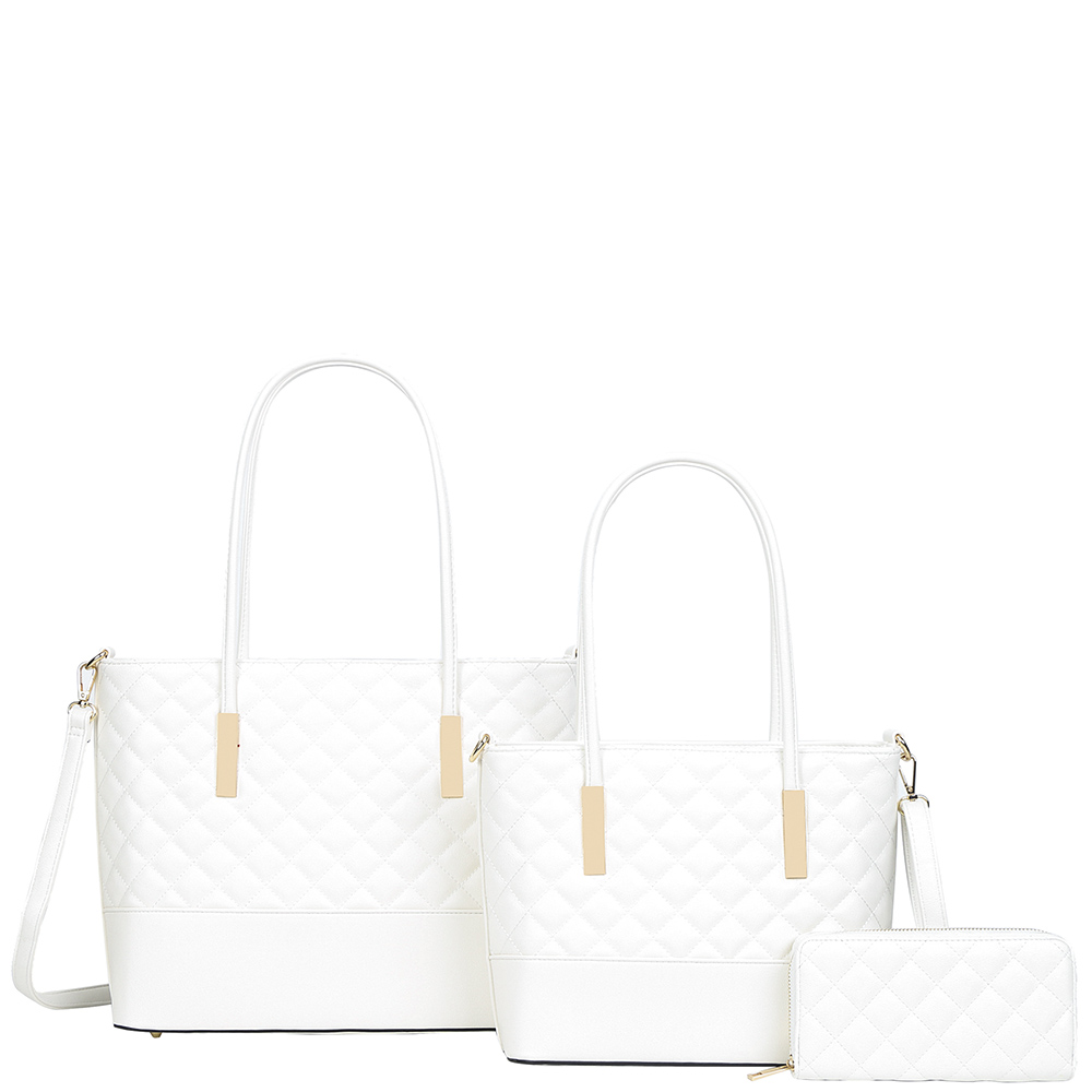 3IN1 QUILTED DESIGN TOTE BAG WITH MATCHING BAG AND WALLET SET