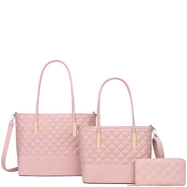 3IN1 QUILTED DESIGN TOTE BAG WITH MATCHING BAG AND WALLET SET