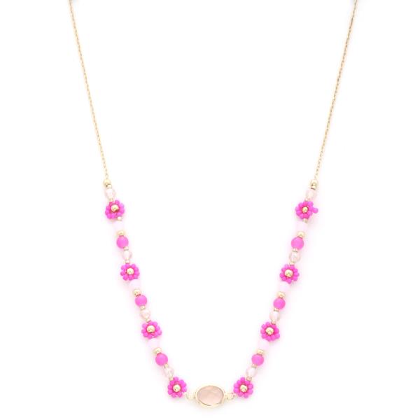 OVAL CRYSTAL FLOWER BEADED NECKLACE