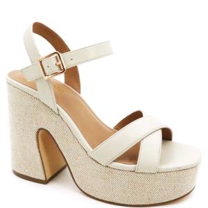 TEXTURE CROSSED STRAP THICK HEEL 12 PAIRS