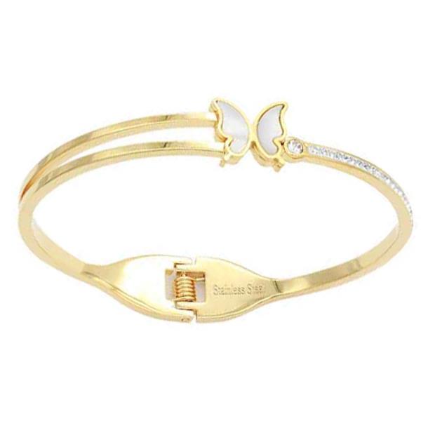 GOLD PLATED STAINLESS STEEL WITH MOP BUTTERFLY BANGLE BRACELETS