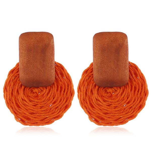 WOOD RECTANGLE ROUND EARRING