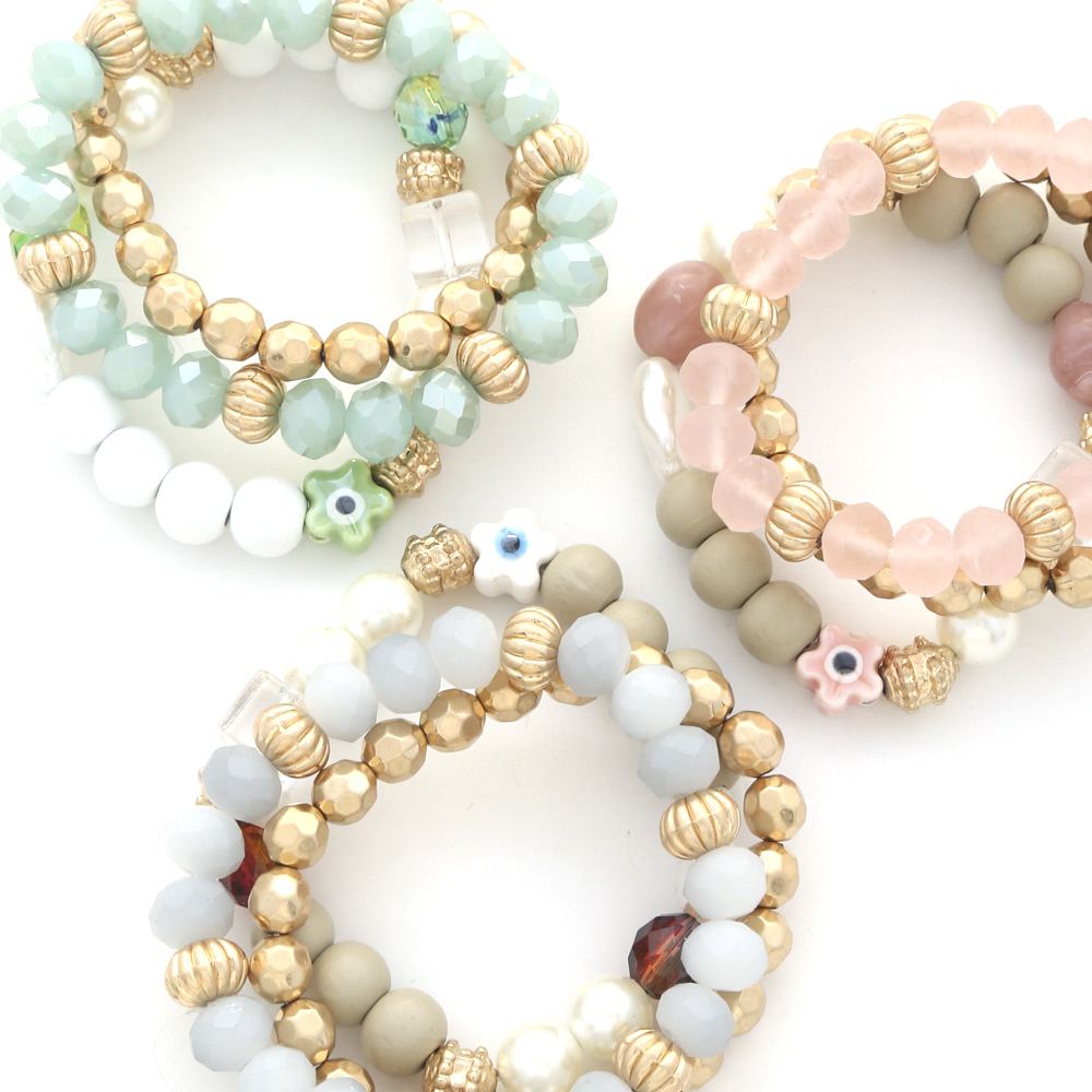 PEARL WOOD BEAD BRACELET SET