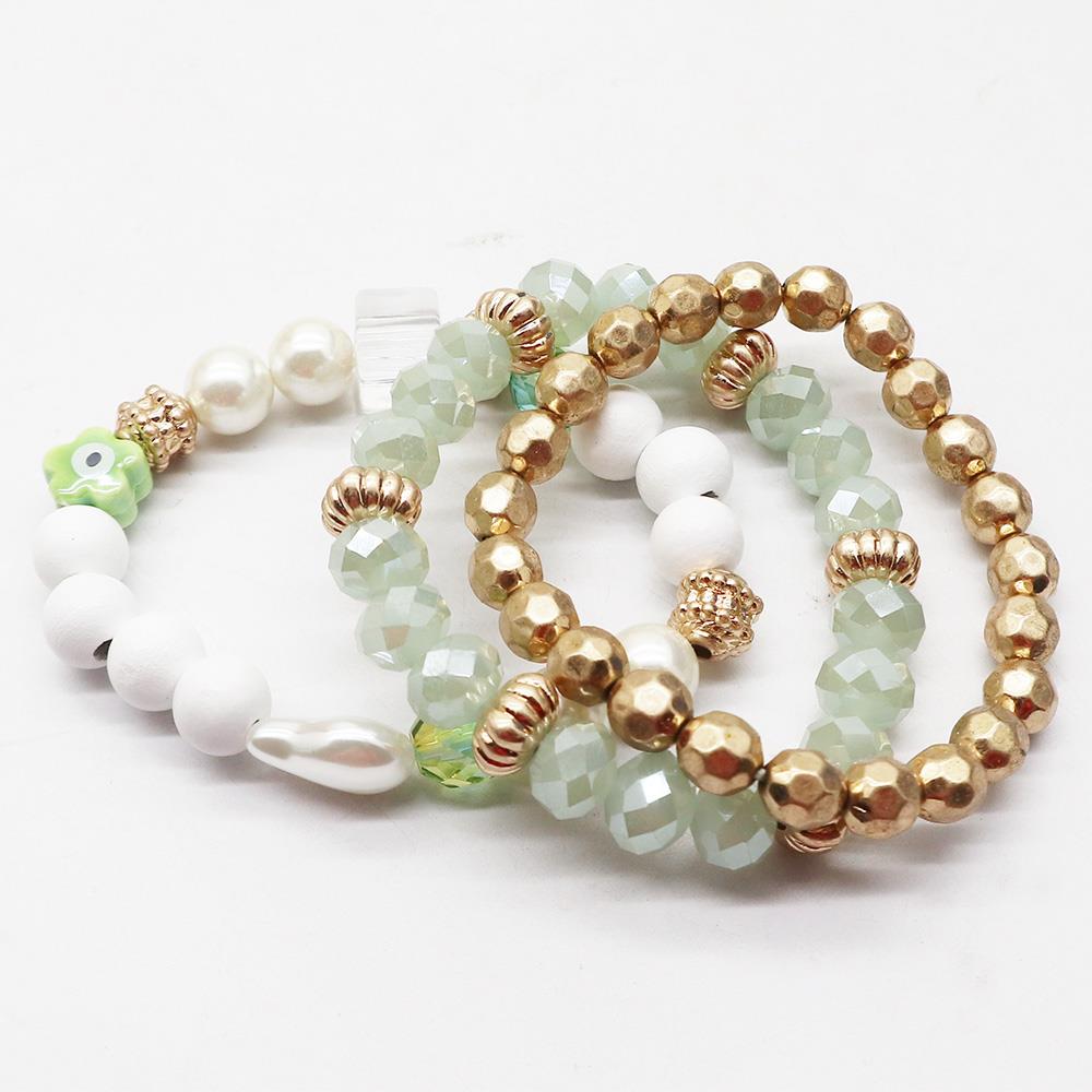 PEARL WOOD BEAD BRACELET SET