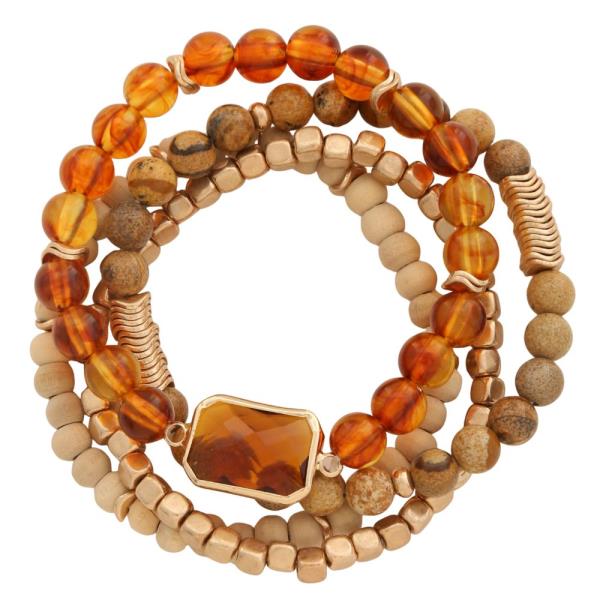 OCTAGON CRYTAL WOOD BEADED BRACELET