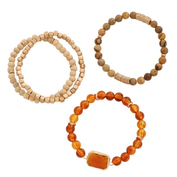 OCTAGON CRYTAL WOOD BEADED BRACELET