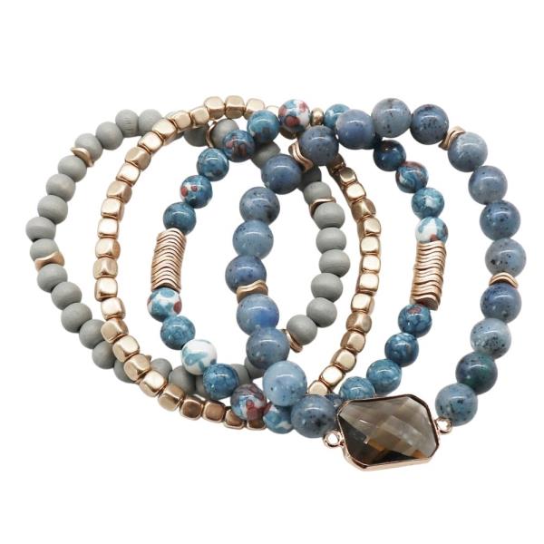 OCTAGON CRYTAL WOOD BEADED BRACELET
