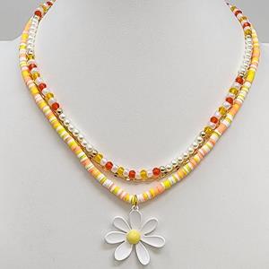 FLOWER CHARM BEADED LAYERED NECKLACE