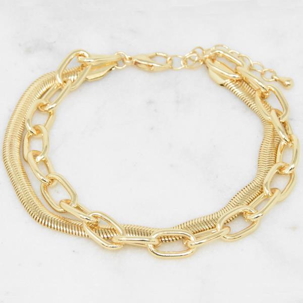 OVAL FLAT SNAKE LINK LAYERED BRACELET