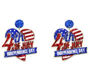 GLITTER 4TH OF JULY INDEPENDENCE DAY HEART DANGLE EARRING