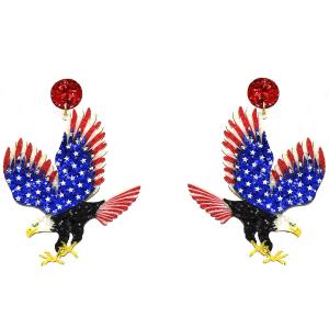 GLITTER 4TH OF JULY INDEPENDENCE DAY HEART DANGLE EARRING