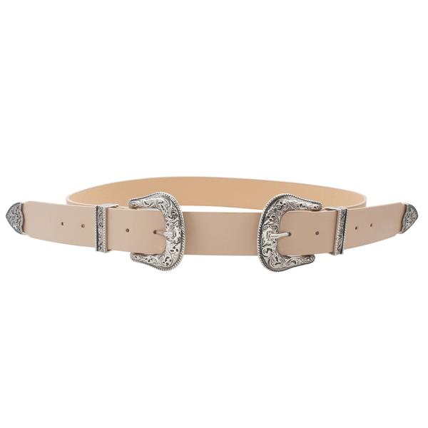FLORAL EMBOSSED DOUBLE BUCKLE WESTERN BELT